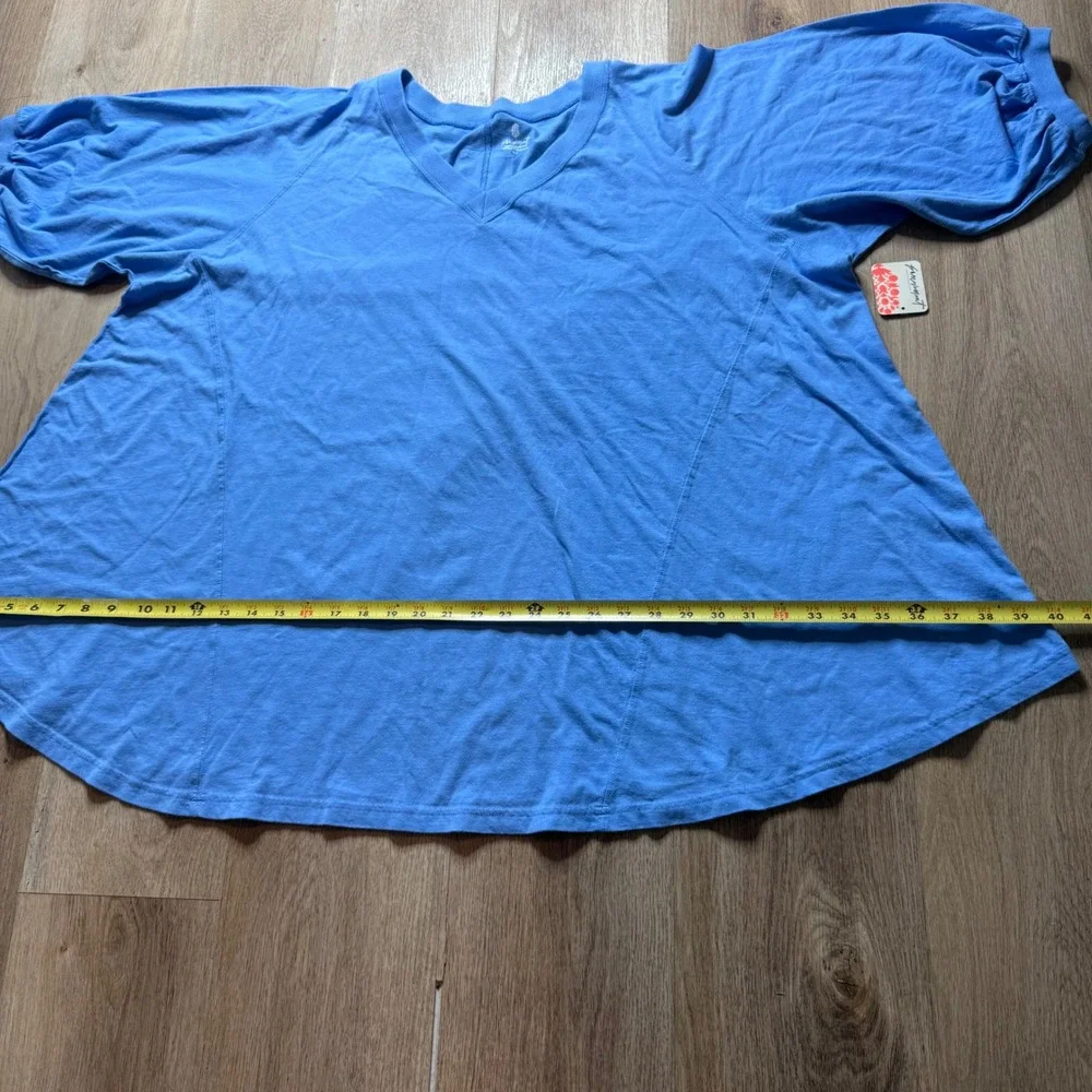 Free‎ People FP Movement Blue Oversized Flowy Short Puff Sleeve Top S $58 MSRP